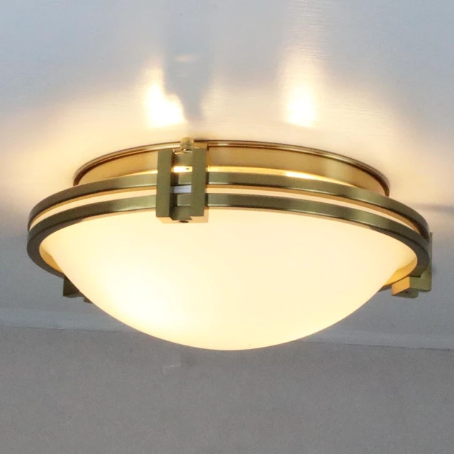 Alt view image 6 of 7 - Modern Gold Flush Mount Ceiling Light with Milk Glass Shade 12"