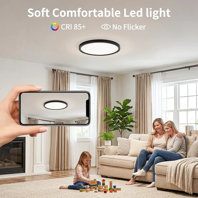 Alt view image 5 of 7 - 15 Inch LED Flush Mount Ceiling Light, 32W Dimmable & 5CCT 3000K-6500K