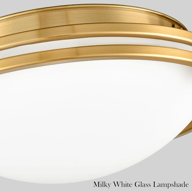 Alt view image 7 of 7 - Modern Gold Flush Mount Ceiling Light with Milk Glass Shade 12"