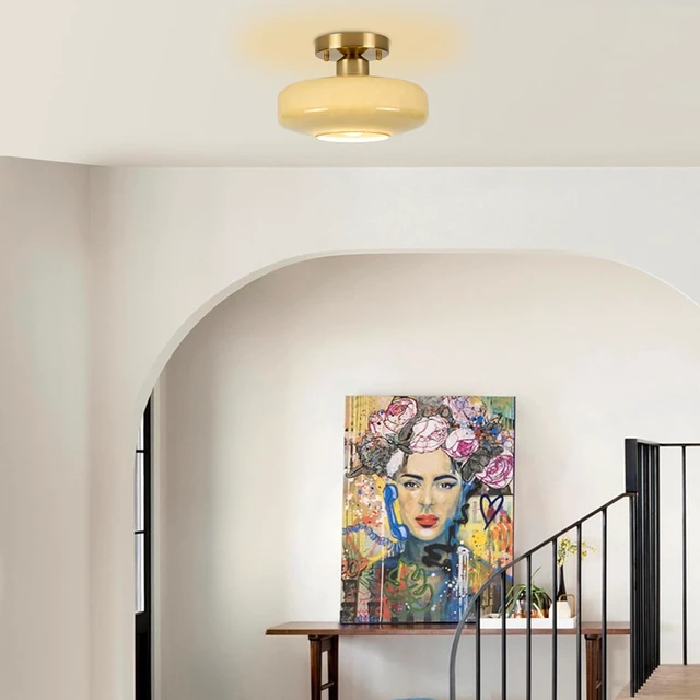 Alt view image 7 of 7 - Modern Ceiling Light,10.24 inch,Sage Green Milk Glass Shade
