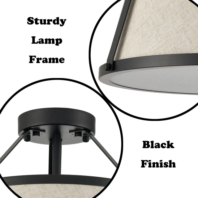 Alt view image 6 of 7 - Drum Flush Mount Ceiling Light Black Finish Dimmable LED