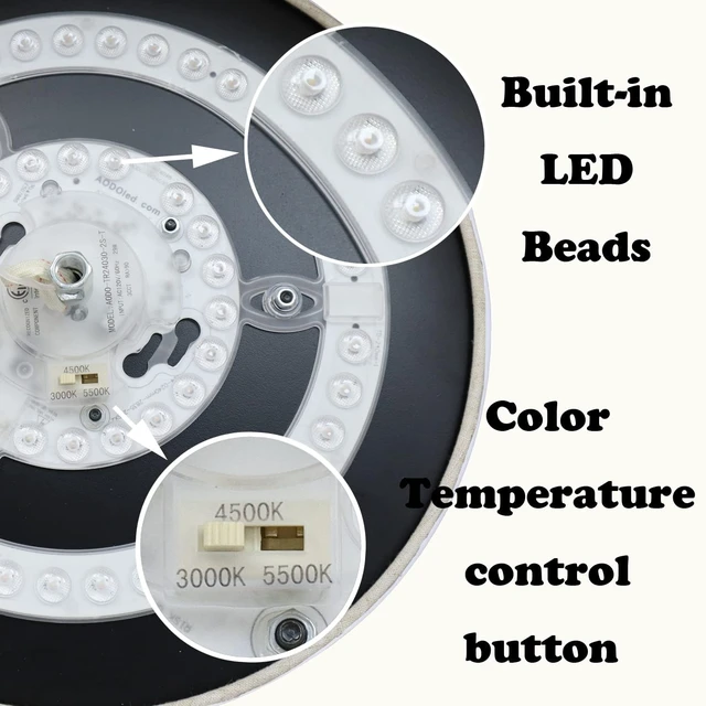 Alt view image 4 of 7 - Drum Flush Mount Ceiling Light Black Finish Dimmable LED