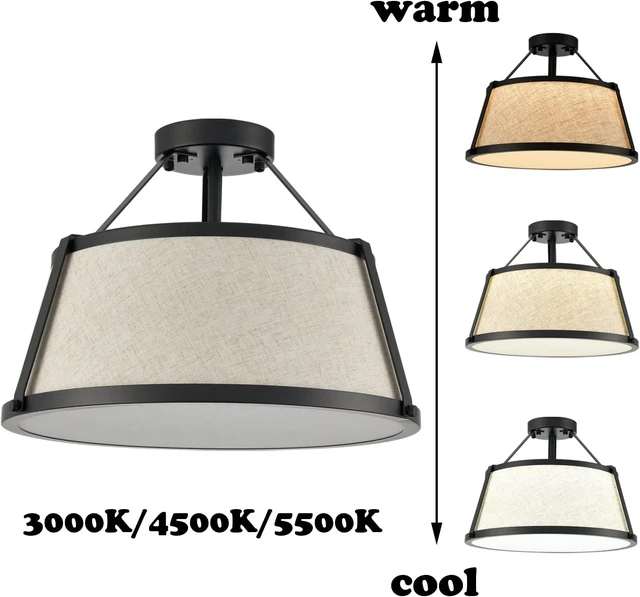 Alt view image 5 of 7 - Drum Flush Mount Ceiling Light Black Finish Dimmable LED