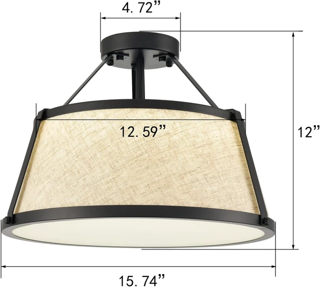 Alt view image 7 of 7 - Drum Flush Mount Ceiling Light Black Finish Dimmable LED