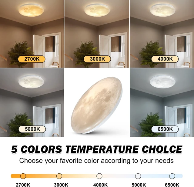 Alt view image 3 of 7 - Flush Mount Fixture Ceiling Light 15" 3D Moon Surface 5CCT Adjustable 30W LED for Bedroom, Nursery