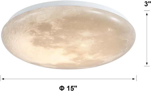 Alt view image 5 of 7 - Flush Mount Fixture Ceiling Light 15" 3D Moon Surface 5CCT Adjustable 30W LED for Bedroom, Nursery