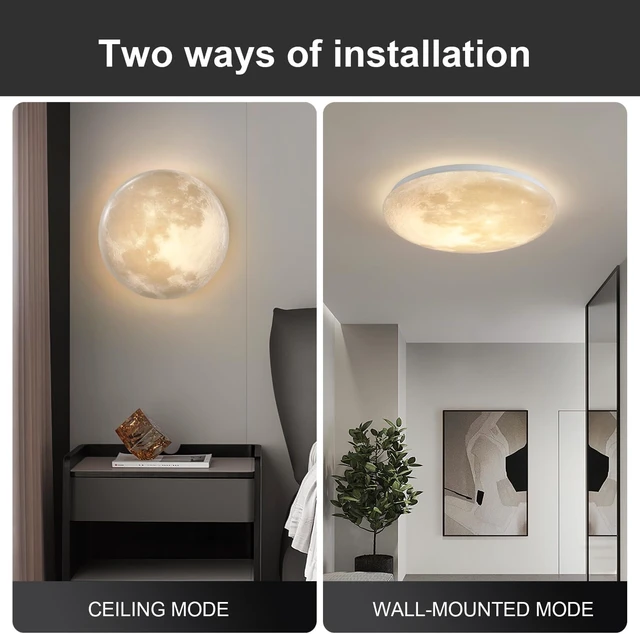 Alt view image 7 of 7 - Flush Mount Fixture Ceiling Light 15" 3D Moon Surface 5CCT Adjustable 30W LED for Bedroom, Nursery