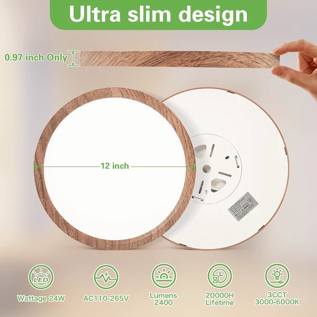 Alt view image 2 of 7 - Kimjo 12 Inch 24W Flush Mount Flat Ceiling Light, 3 Color Temperature