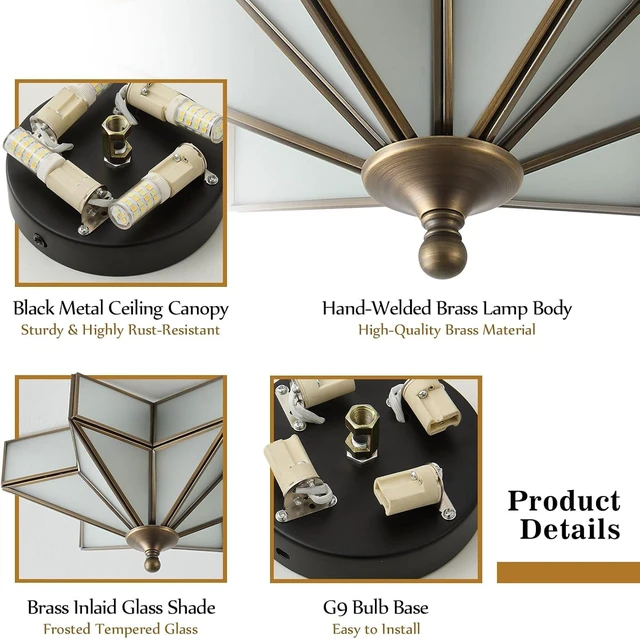 Alt view image 4 of 7 - Star Brass Ceiling Light - 12.2 In Small Black Milk Glass Flush Mount