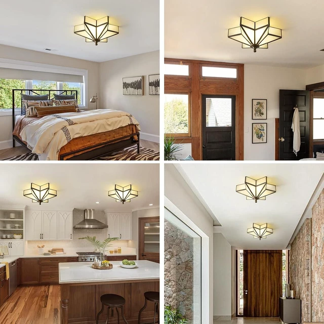 Alt view image 5 of 7 - Star Brass Ceiling Light - 12.2 In Small Black Milk Glass Flush Mount