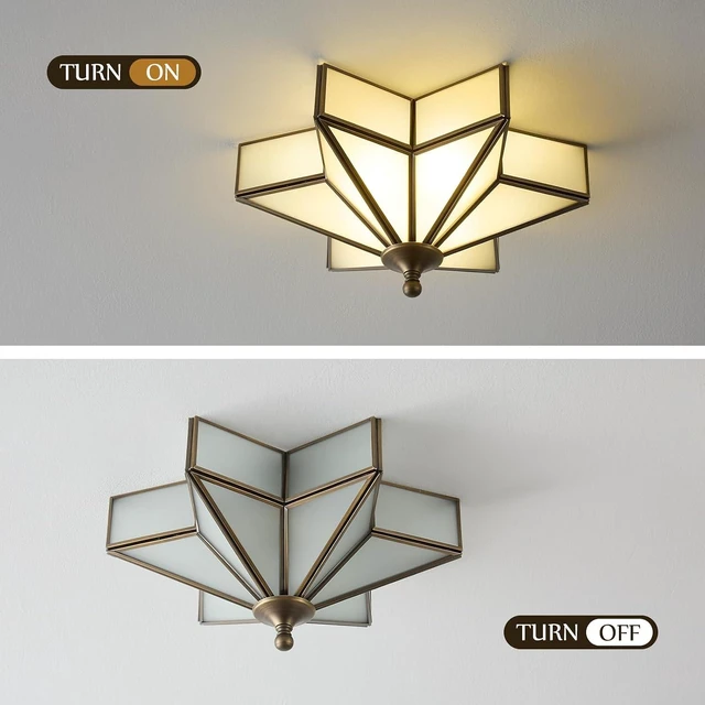 Alt view image 6 of 7 - Star Brass Ceiling Light - 12.2 In Small Black Milk Glass Flush Mount