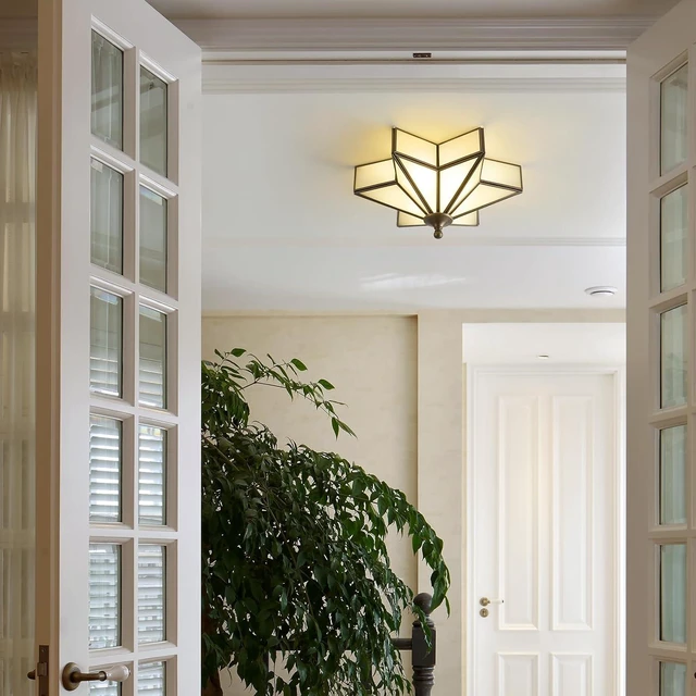 Alt view image 7 of 7 - Star Brass Ceiling Light - 12.2 In Small Black Milk Glass Flush Mount
