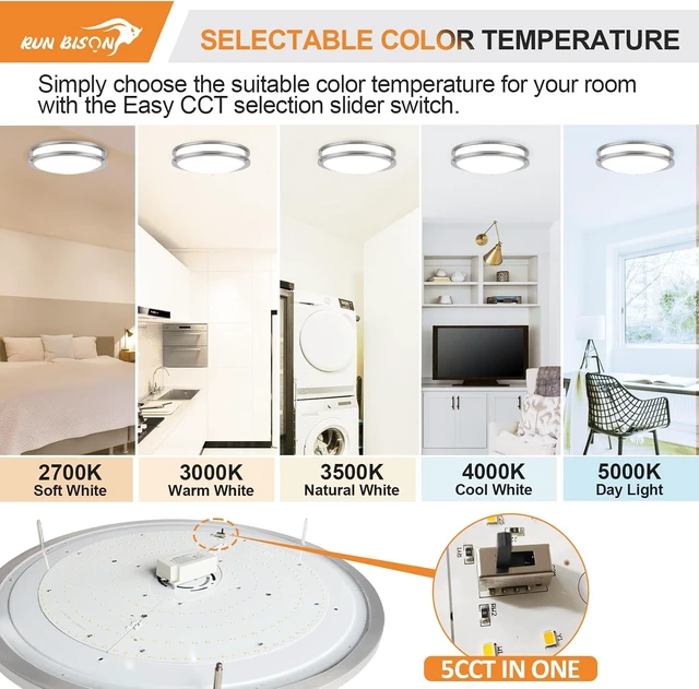 Alt view image 3 of 6 - 18IN Double Ring LED Flush Mount Ceiling Light Fixture, 28W, 2200LM, with 5CCT 2700K-5000K Adjustable, Dimmable Modern Ceiling Light for Bedroom, Kitchen, ETL Listed - 1PK