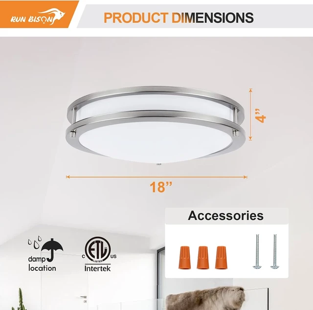 Alt view image 5 of 6 - 18IN Double Ring LED Flush Mount Ceiling Light Fixture, 28W, 2200LM, with 5CCT 2700K-5000K Adjustable, Dimmable Modern Ceiling Light for Bedroom, Kitchen, ETL Listed - 1PK