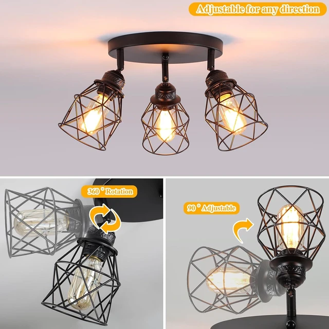 Alt view image 3 of 7 - Kitchen Light Fixtures Ceiling Mount, Adjustable Semi Flush Mount Ceiling Light, Multi-Directional Lamp for Kitchen, Hallway, Dining Room, Farmhouse with E26 Base (Black)