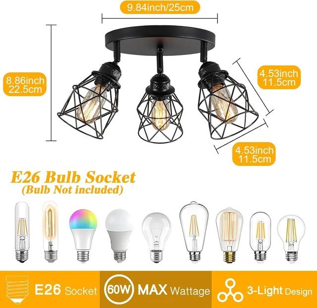 Alt view image 6 of 7 - Kitchen Light Fixtures Ceiling Mount, Adjustable Semi Flush Mount Ceiling Light, Multi-Directional Lamp for Kitchen, Hallway, Dining Room, Farmhouse with E26 Base (Black)