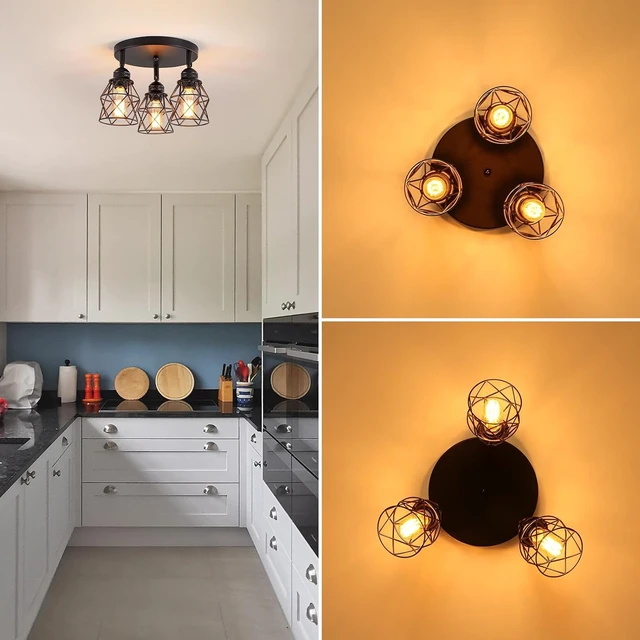 Alt view image 7 of 7 - Kitchen Light Fixtures Ceiling Mount, Adjustable Semi Flush Mount Ceiling Light, Multi-Directional Lamp for Kitchen, Hallway, Dining Room, Farmhouse with E26 Base (Black)