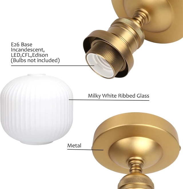 Alt view image 5 of 7 - Pathson Vintage Flush Mounted Ceiling Light with Milk White Glass