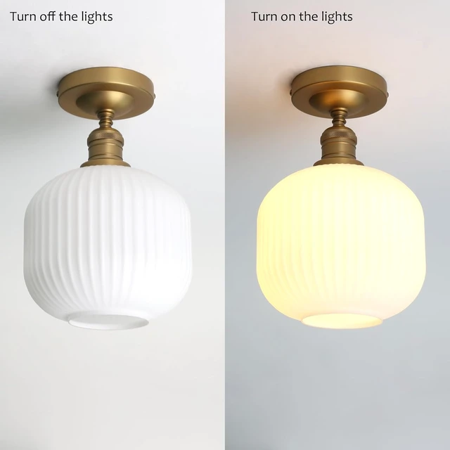 Alt view image 6 of 7 - Pathson Vintage Flush Mounted Ceiling Light with Milk White Glass