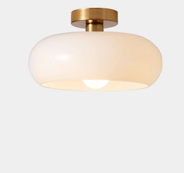 Main image of Nordic Vintage Ceiling Light Fixture Denmark Mid Century Modern Nostalgia Semi Flush Mount Ceiling Light with Orange White Glass Shade for Restaurant Cafe Loft Bedroom Hallway 10.6inch