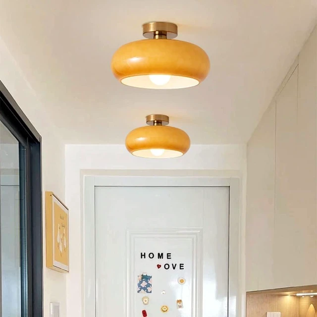 Alt view image 4 of 5 - Nordic Vintage Ceiling Light Fixture Denmark Mid Century Modern Nostalgia Semi Flush Mount Ceiling Light with Orange White Glass Shade for Restaurant Cafe Loft Bedroom Hallway 10.6inch