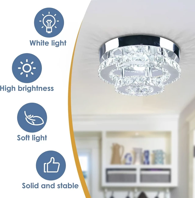 Alt view image 4 of 7 - 9.8" 2-Tier Crystal Flush Mount Ceiling Light LED Cool White