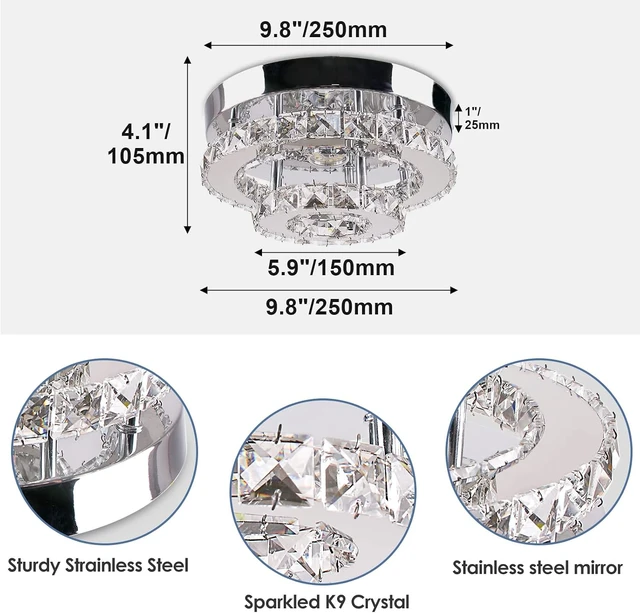 Alt view image 7 of 7 - 9.8" 2-Tier Crystal Flush Mount Ceiling Light LED Cool White