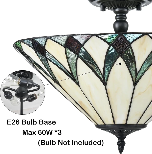 Alt view image 3 of 7 - Tiffany Semi Flush Mount Ceiling Light 16.1-Inch