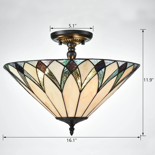 Alt view image 6 of 7 - Tiffany Semi Flush Mount Ceiling Light 16.1-Inch