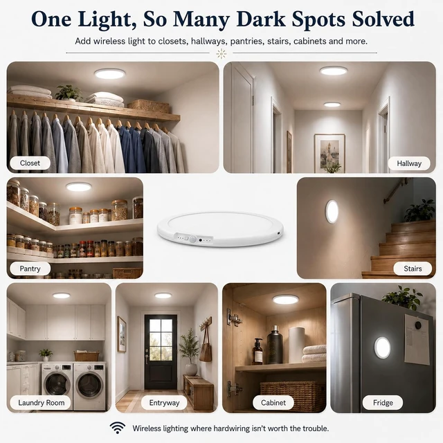 Alt view image 7 of 7 - 2 Pack Rechargeable Motion Sensor LED Ceiling Light with Remote, 3CCT Dimmable Magnetic Wireless LED Closet Light, 7.5in Battery Operated No Wiring Cordless Overhead Lighting for Kitchen Stair Hallway