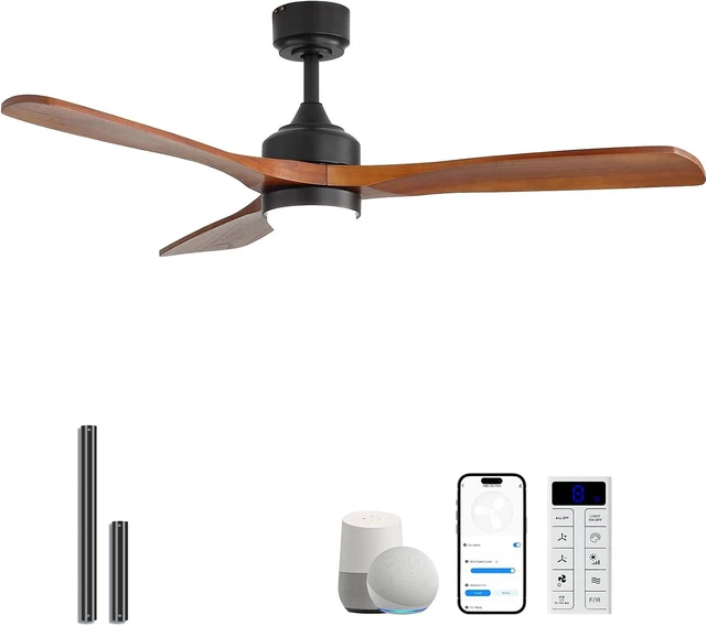 Main image of Sofucor 52" Smart Ceiling Fan with Lights and Remote Solid Wood