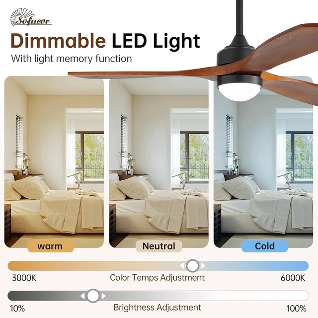 Alt view image 6 of 7 - Sofucor 52" Smart Ceiling Fan with Lights and Remote Solid Wood