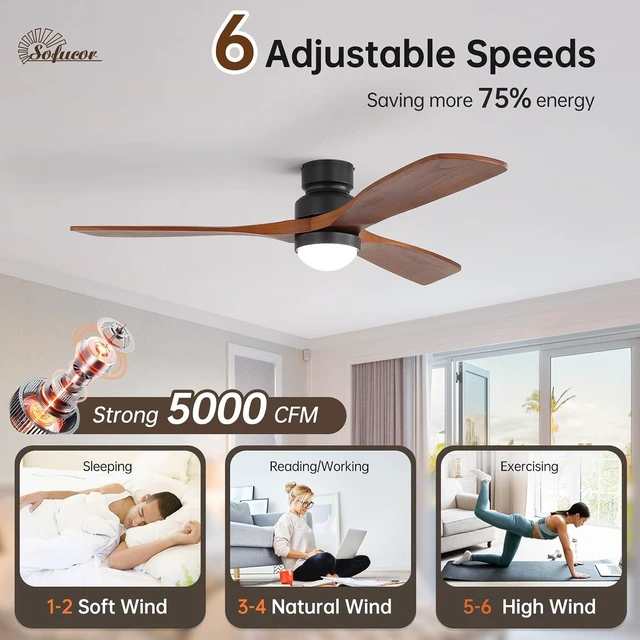 Alt view image 7 of 7 - Sofucor 52" Smart Ceiling Fan with Lights and Remote Solid Wood