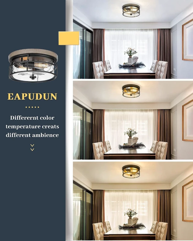 Alt view image 2 of 7 - EAPUDUN 2-Light Flush Mount Ceiling Light Fixture, 12inch Farmhouse Vintage Close to Ceiling Lights with Clear Glass for Kitchen Bedroom Foyer Hallway Stairway Entryway, FMA1414-FBDT