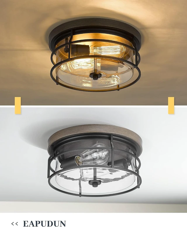 Alt view image 3 of 7 - EAPUDUN 2-Light Flush Mount Ceiling Light Fixture, 12inch Farmhouse Vintage Close to Ceiling Lights with Clear Glass for Kitchen Bedroom Foyer Hallway Stairway Entryway, FMA1414-FBDT