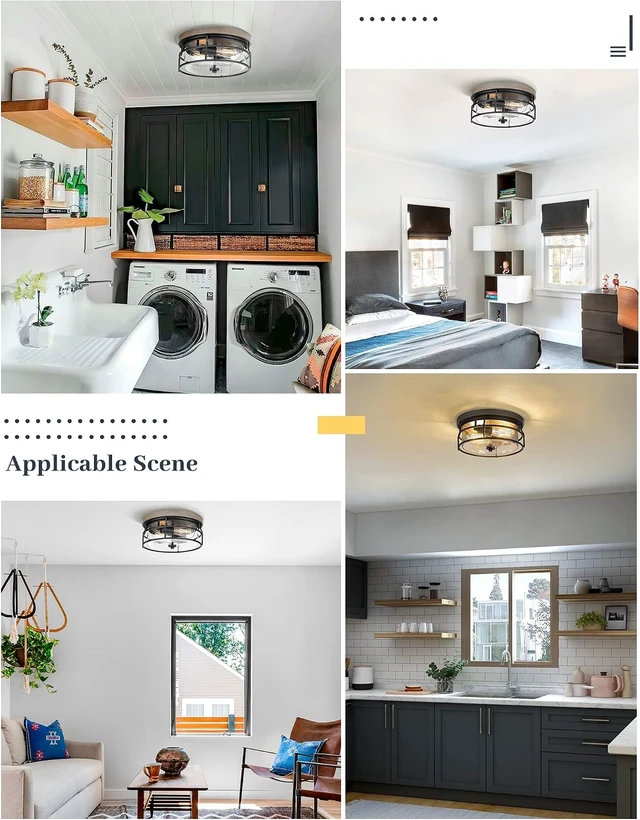Alt view image 6 of 7 - EAPUDUN 2-Light Flush Mount Ceiling Light Fixture, 12inch Farmhouse Vintage Close to Ceiling Lights with Clear Glass for Kitchen Bedroom Foyer Hallway Stairway Entryway, FMA1414-FBDT