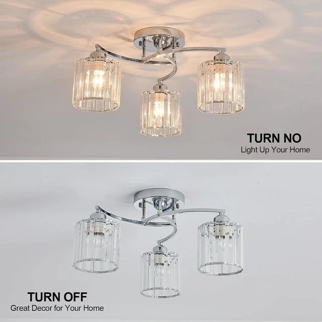 Alt view image 2 of 7 - Silver Crystal Chandelier, 3 Lights Ceiling Light, Modern Lighting Fixture for Living Room,Dining Room,Bedroom