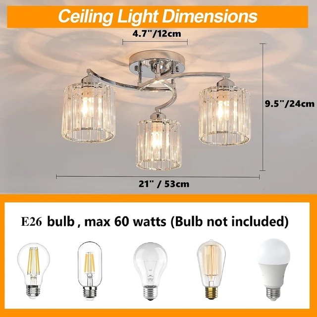 Alt view image 3 of 7 - Silver Crystal Chandelier, 3 Lights Ceiling Light, Modern Lighting Fixture for Living Room,Dining Room,Bedroom