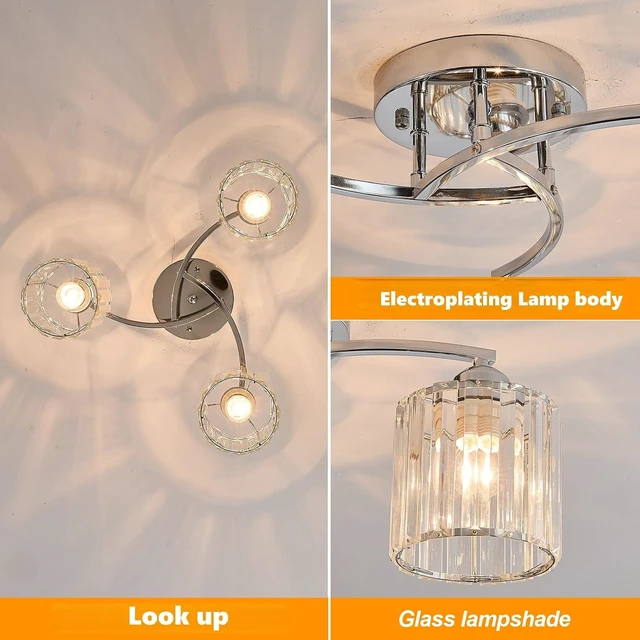 Alt view image 4 of 7 - Silver Crystal Chandelier, 3 Lights Ceiling Light, Modern Lighting Fixture for Living Room,Dining Room,Bedroom