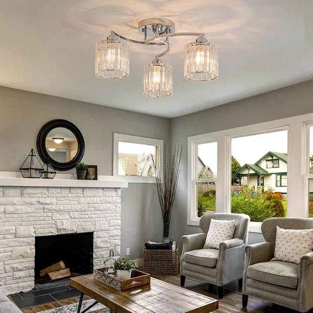 Alt view image 5 of 7 - Silver Crystal Chandelier, 3 Lights Ceiling Light, Modern Lighting Fixture for Living Room,Dining Room,Bedroom