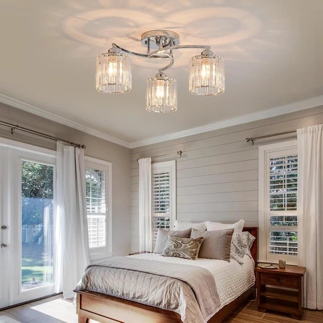 Alt view image 6 of 7 - Silver Crystal Chandelier, 3 Lights Ceiling Light, Modern Lighting Fixture for Living Room,Dining Room,Bedroom