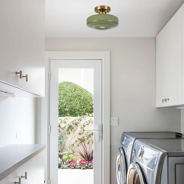 Alt view image 2 of 7 - Modern Ceiling Light,10.24 inch,Sage Green Milk Glass Shade