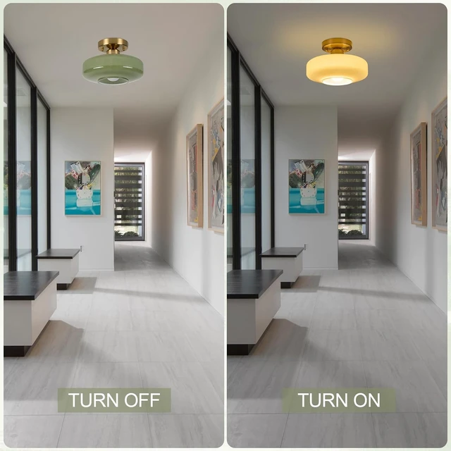 Alt view image 3 of 7 - Modern Ceiling Light,10.24 inch,Sage Green Milk Glass Shade