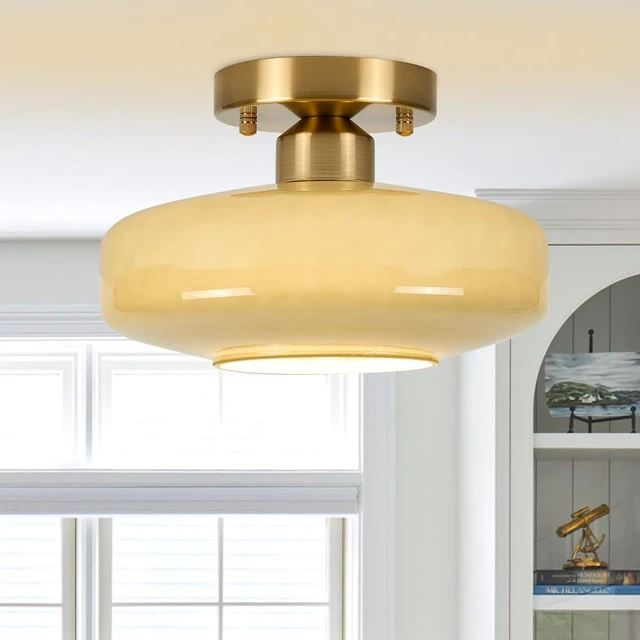 Alt view image 4 of 7 - Modern Ceiling Light,10.24 inch,Sage Green Milk Glass Shade