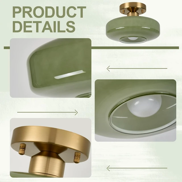 Alt view image 5 of 7 - Modern Ceiling Light,10.24 inch,Sage Green Milk Glass Shade