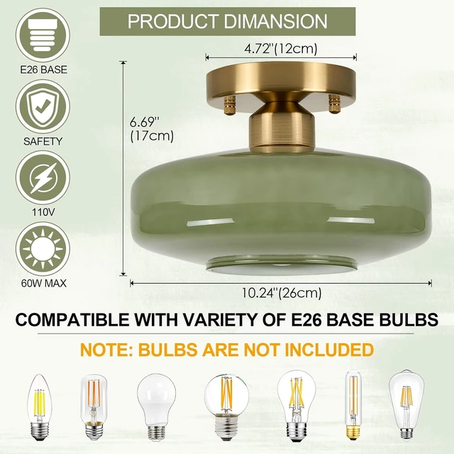 Alt view image 6 of 7 - Modern Ceiling Light,10.24 inch,Sage Green Milk Glass Shade