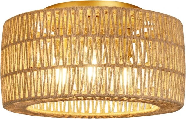 Main image of Boho Light Ceiling Fixture Flush Mount Rattan Woven Basket Chandelier for Bedroom Living Room Dining Kitchen, Modern Gold Wicker Lamp for Hallway Entryway Coastal Farmhouse