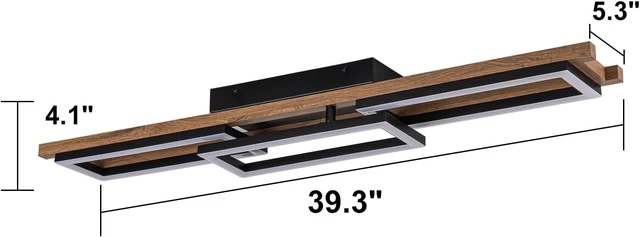 Alt view image 2 of 7 - Lingkai 39.3" LED Modern Ceiling Lights Wooden Square Rectangular Lamp Fixture Wood, Modern Kitchen Ceiling Lighting Fixtures 3000K for Island Bedroom Living Room Hallways