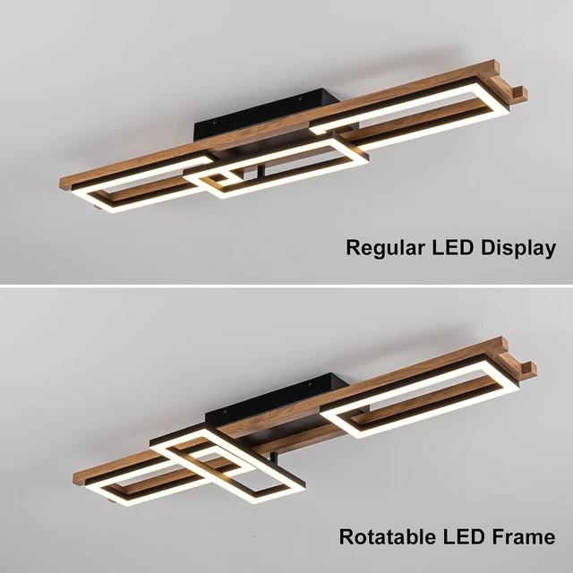 Alt view image 3 of 7 - Lingkai 39.3" LED Modern Ceiling Lights Wooden Square Rectangular Lamp Fixture Wood, Modern Kitchen Ceiling Lighting Fixtures 3000K for Island Bedroom Living Room Hallways