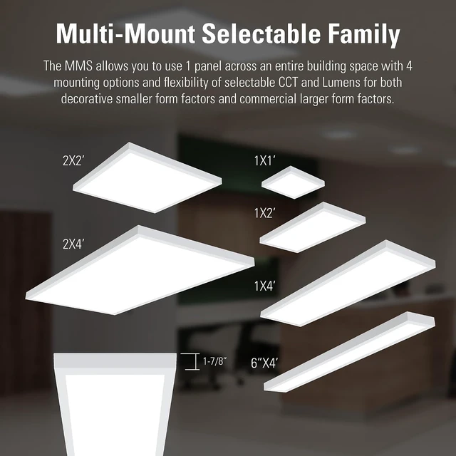 Alt view image 3 of 7 - Metalux 1x2 LED Panel Light, Multi-Mount, 5 CCT, 0-10V Dimmable, 90 CRI